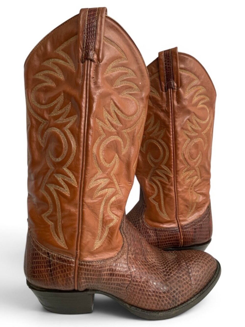 Vintage Larry Mahan Teju Lizard Exotic Leather Western Cowboy Boots Men’s 8.5 B